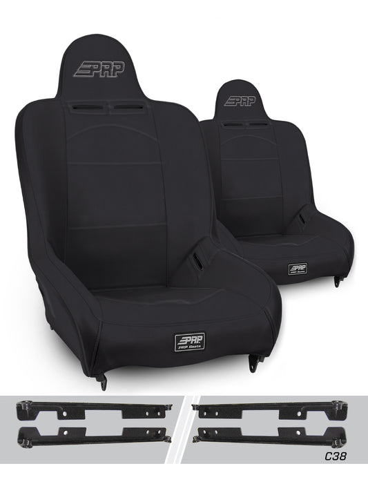 PRP Premier High Back Suspension Seats Kit for Jeep Wrangler JK/JKU (Pair) - Black A100110-C38-50