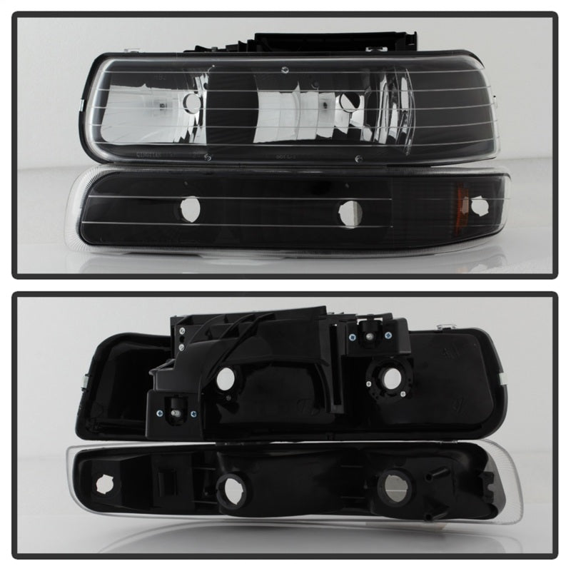 Xtune Chevy TahOE 00-06 Amber Crystal Headlights w/ Bumper Lights Black HD-JH-CSIL99-SET-AM-BK SPYDER