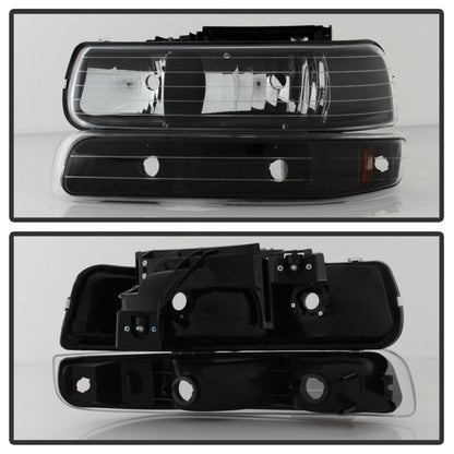 Xtune Chevy TahOE 00-06 Amber Crystal Headlights w/ Bumper Lights Black HD-JH-CSIL99-SET-AM-BK SPYDER