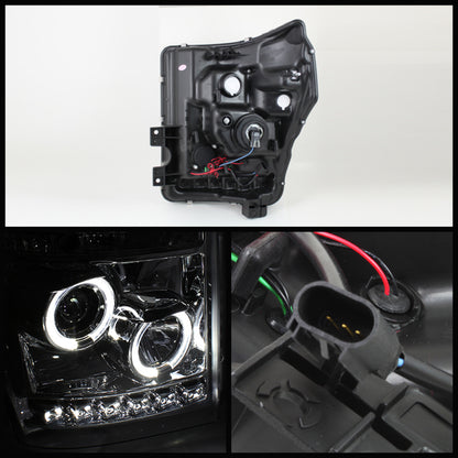 Spyder Ford Super Duty 11-15 Projector Headlights LED Halo DRL Smke Low 9006 PRO-YD-FS11-HL-SM SPYDER