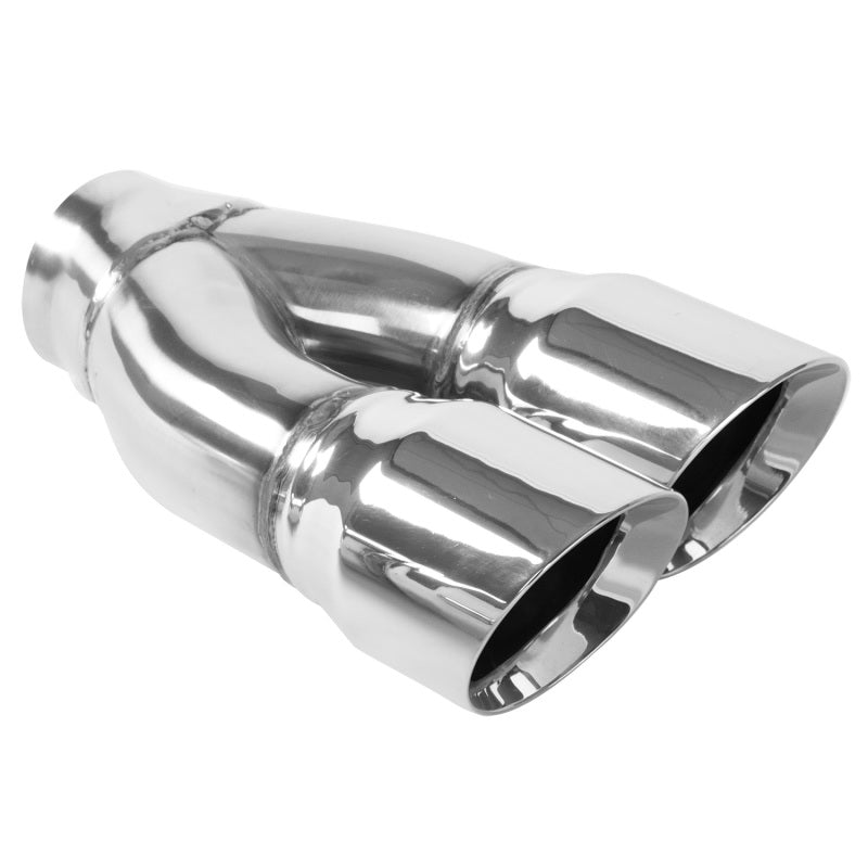 MagnaFlow Tip Stainless Double Wall Round Dual Outlet Polished 3in DIA 2.25in Inlet 9.75in Length Magnaflow