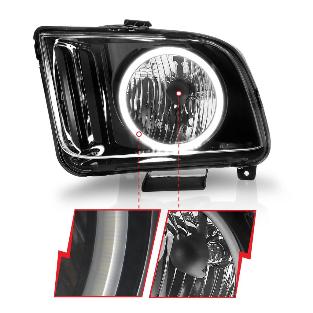 ANZO 05-09 Ford Mustang Crystal Headlights w/ RX Halo - 121033