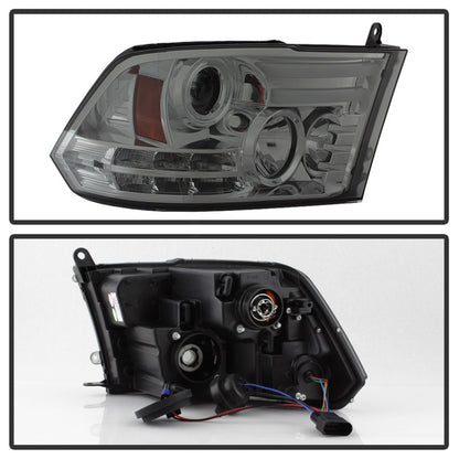 Spyder Dodge Ram 13-15 Projector Headlights Light Bar DRL Smoke PRO-YD-DR13-LBDRL-SM SPYDER