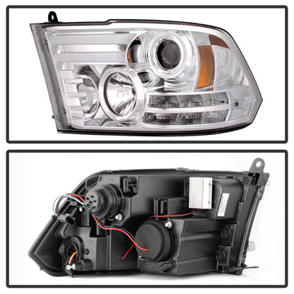 Spyder Dodge Ram 09-12 Projector Headlights Light Bar DRL Chrome PRO-YD-DR09-LBDRL-C SPYDER
