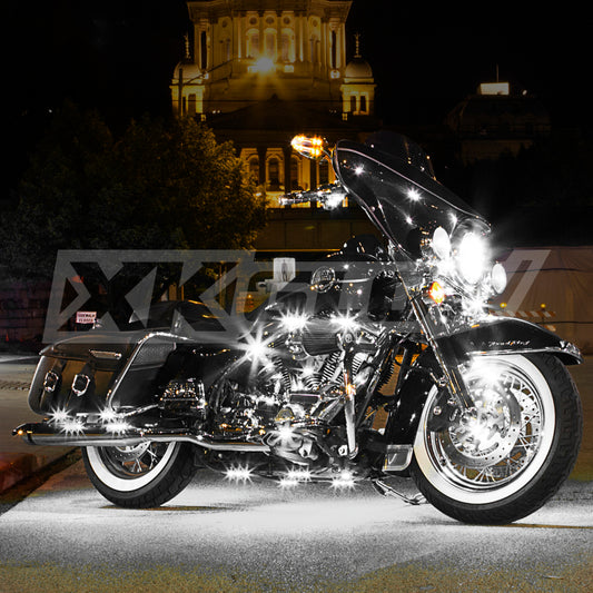 XKGlow White - 8xPod + 2x8"Strips Single Color XKGlow LED Accent Light Motorcycle Kit - 10 Piece - Part XK034001-W