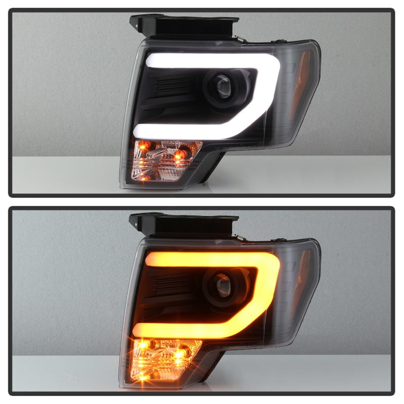 Spyder 09-14 Ford F-150 Projector Headlights - Halogen Model Light Bar - Blk PRO-YD-FF15009-SBLB-BK SPYDER