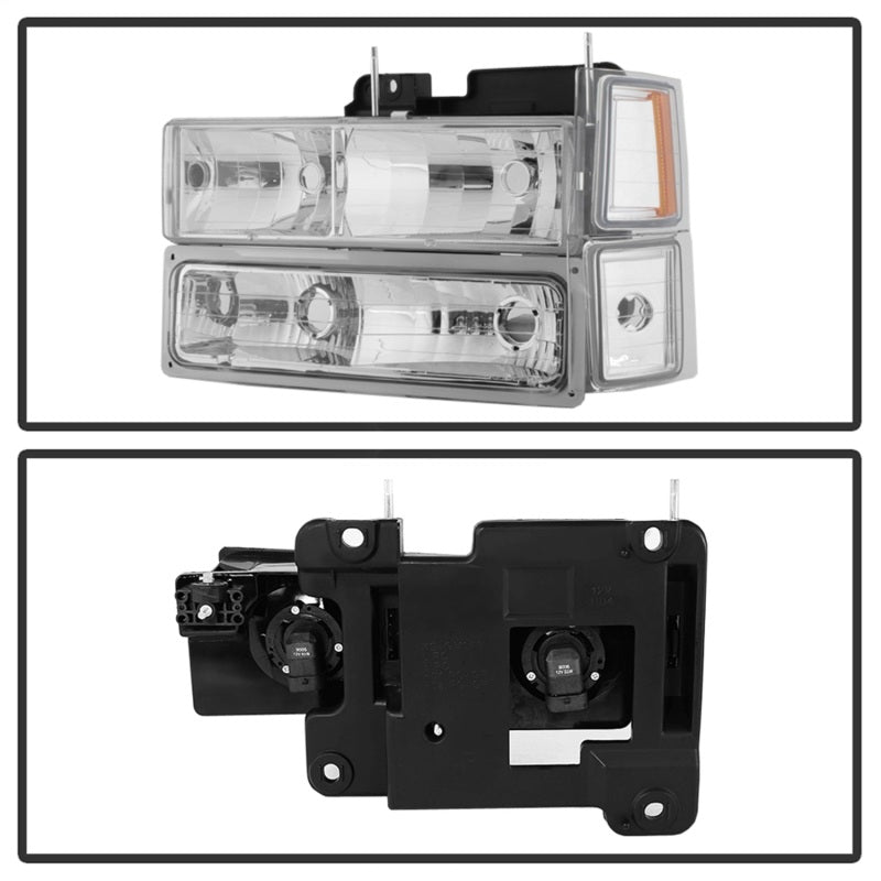 Xtune Chevy Suburban 94-98 Headlights w/ Corner & Parking Lights 8pcs Chrome HD-JH-CCK88-AM-C-SET SPYDER