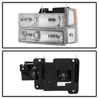 Xtune Chevy Suburban 94-98 Headlights w/ Corner & Parking Lights 8pcs Chrome HD-JH-CCK88-AM-C-SET SPYDER
