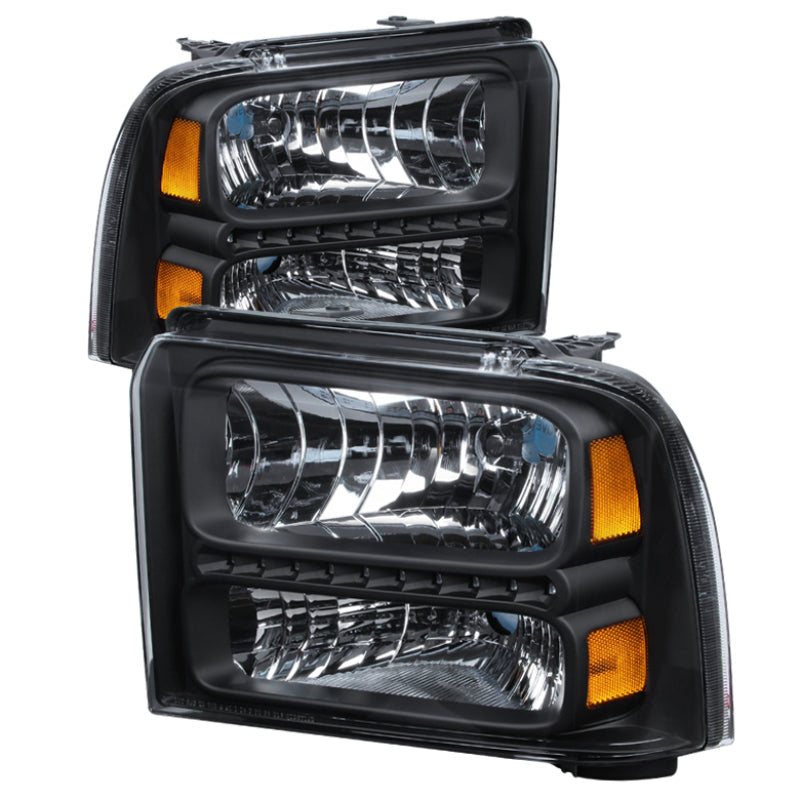 Xtune Ford F250/350/450 Super Duty 05-07 Crystal Headlights w/ LED Black HD-JH-FS05-LED-BK SPYDER