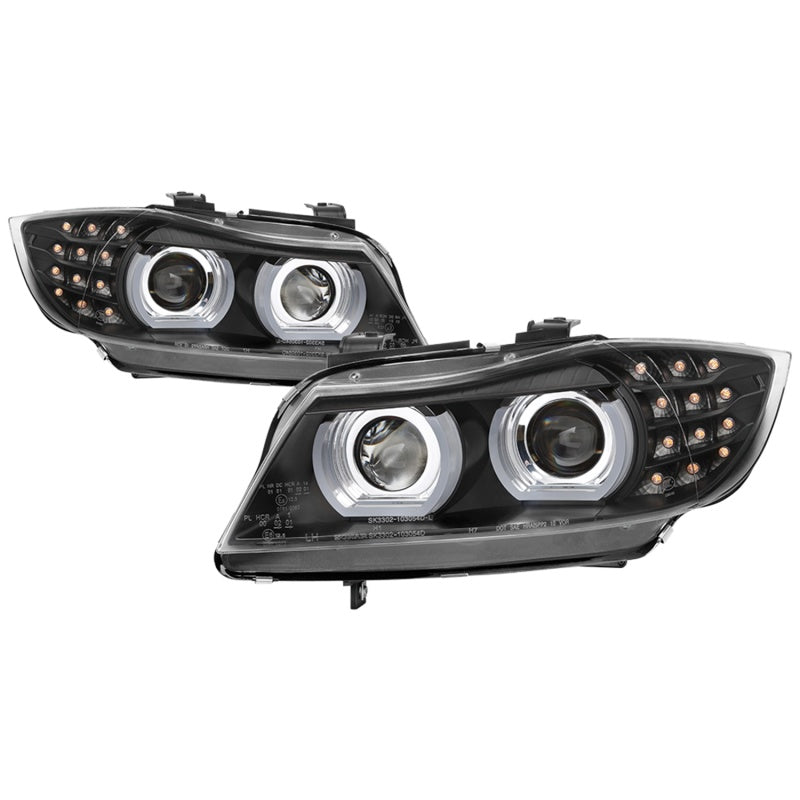 Spyder 09-12 BMW E90 3-Series 4DR Projector Headlights Halogen - LED - Black - PRO-YD-BMWE9009-BK