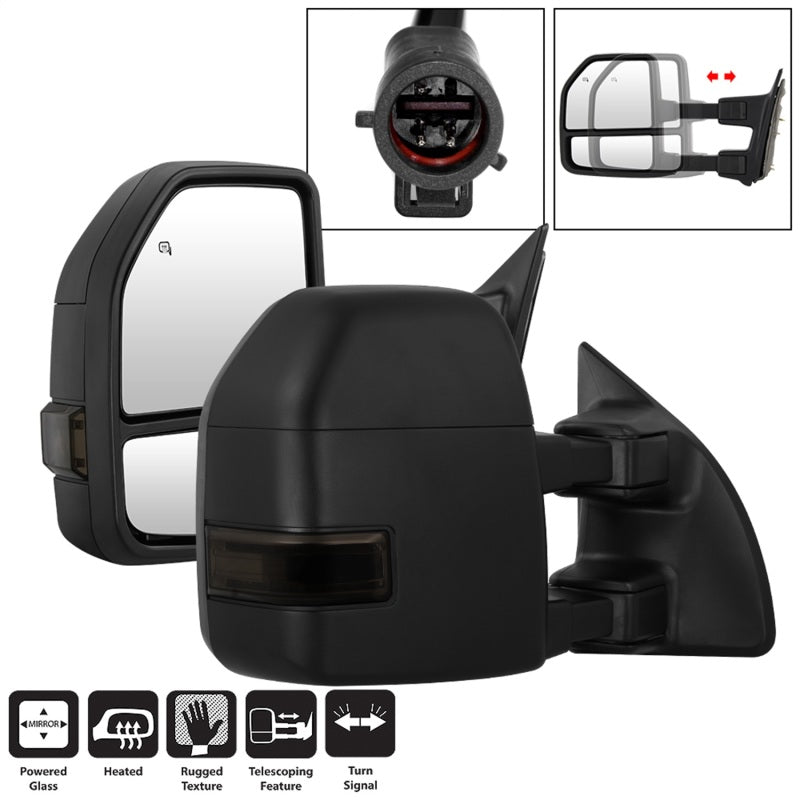 xTune 99-07 Ford Super Duty Heated LED Signal Power Mirrors - Smk (Pair) (MIR-FDSD99S-G4-PW-SM-SET) SPYDER