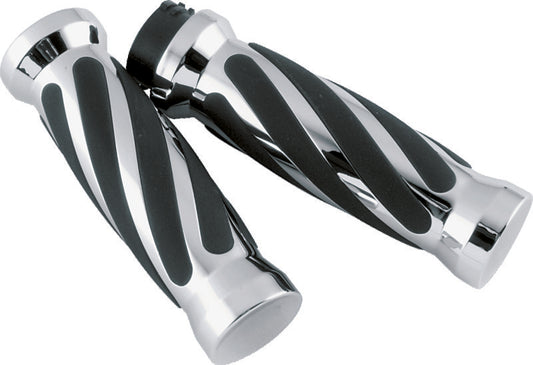 Bikers Choice 81-17 XL & Big Twin Dual Cable Chrome & Black Twisted Grips Pr - 498415