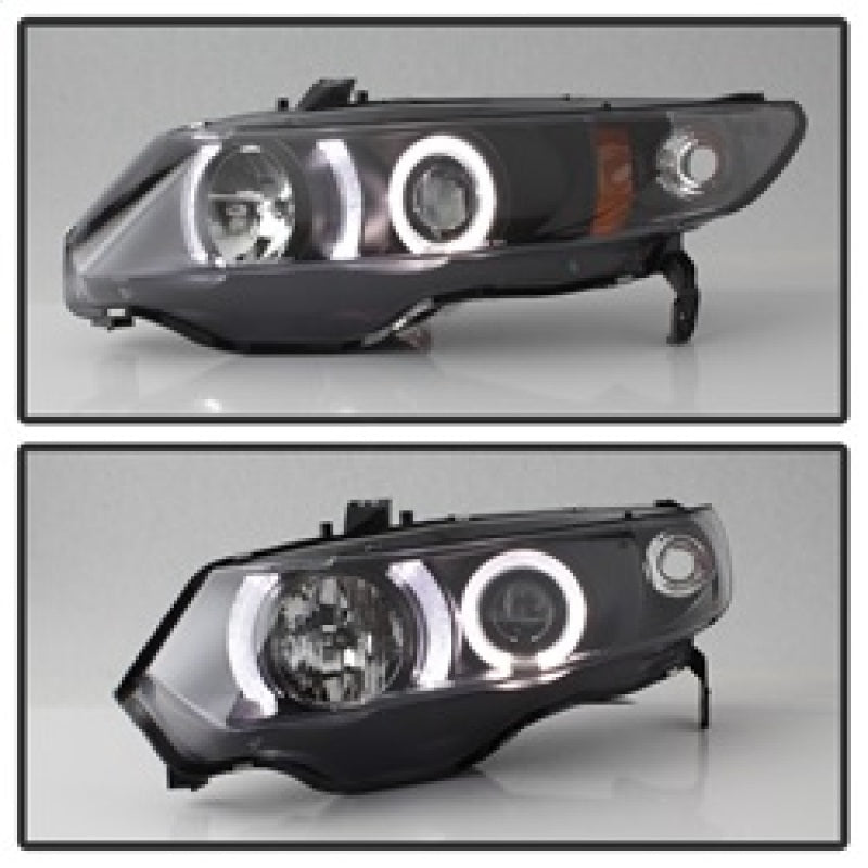 Spyder Honda Civic 06-08 2Dr Projector Headlights LED Halo Black High H1 Low H1 PRO-YD-HC06-2D-HL-BK SPYDER