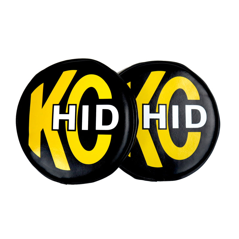 KC HiLiTES 8in. Round Soft Cover HID (Pair) - Black w/Yellow Brushed KC Logo