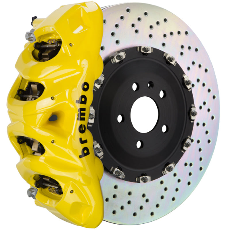 Brembo 14+ Model S AWD w/ DC (Excl Plaid) Fr GT BBK 8Pis Cast 412x38 2pc Rotor Drilled-Yellow Brembo