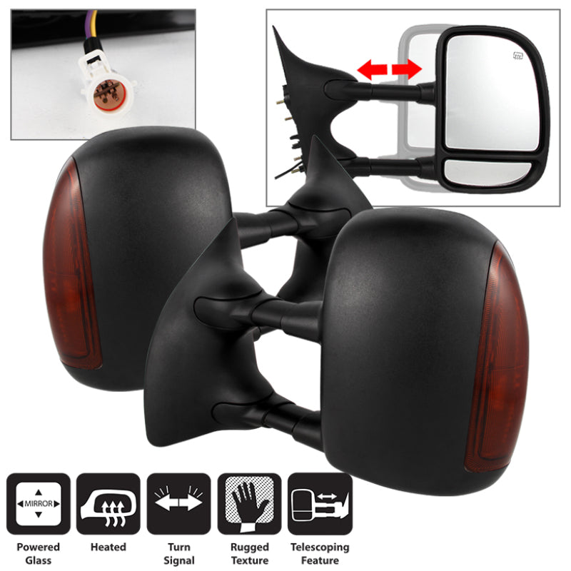 Xtune Ford Superduty 02-07 Manual Extendable Power Heated Adjust Mirror Amber MIR-FDSD99S-PW-AM-SET SPYDER