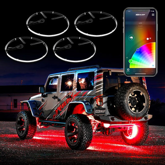 XKGlow 4PC 15" Wheel Ring Light Kit with Dual-Mode Dash Mount Controller - Part XK-WHEEL-KIT-DM