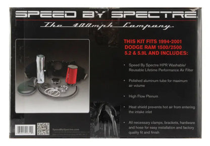 Spectre 94-01 Dodge RAM 1500/2500 V8-5.2/5.9L F/I Air Intake Kit - Polished w/Red Filter Spectre