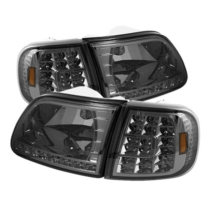Xtune Ford F150 97-03 Crystal Headlights w/ Clear LED Corners Smoke HD-ON-FF15097-LED-SET-SM SPYDER