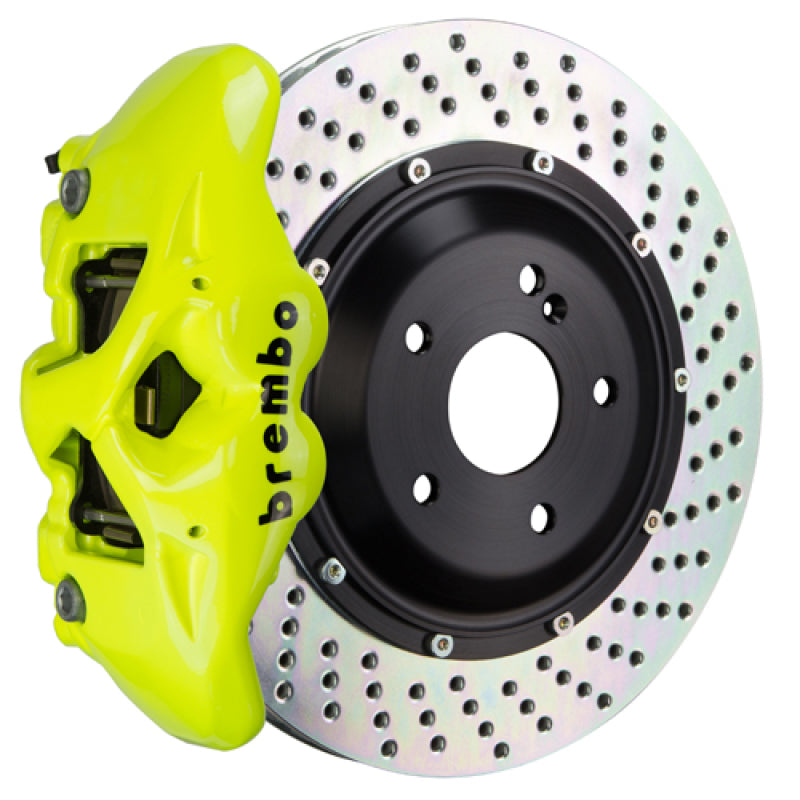 Brembo 06-09 997.1 GT3 Rear GT BBK 4 Piston Cast 380x28 2pc Rotor Drilled-Fluo. Yellow Brembo