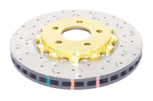 DBA 05-10 Ford Mustang GT / 11-13 V6 Front Drilled & Slotted 5000 Series 2 Piece Rotor w/ Gold Hat