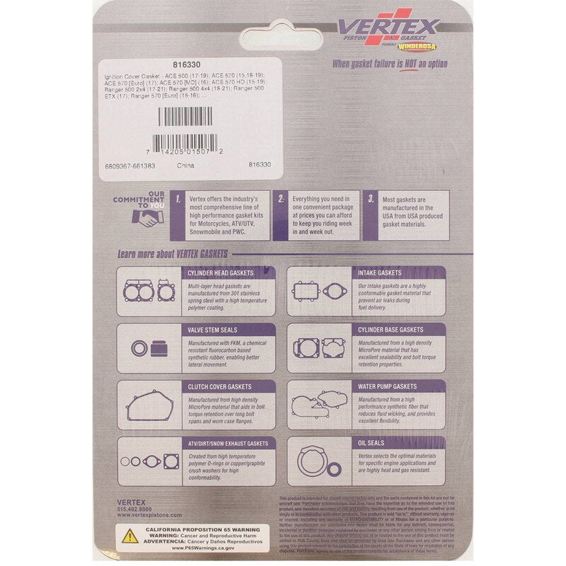 Vertex Ignition Cover Gasket for 2017-2019 Polaris ACE 500 [SOHC] & More - 816330