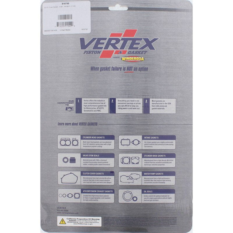 Vertex Gaskets 17-20 Kawasaki KX250F Inner Clutch - Side Cover Gasket Kit