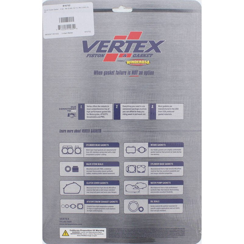 Vertex Gaskets 16-22 Suzuki RMZ250 Inner Clutch - Side Cover Gasket Kit