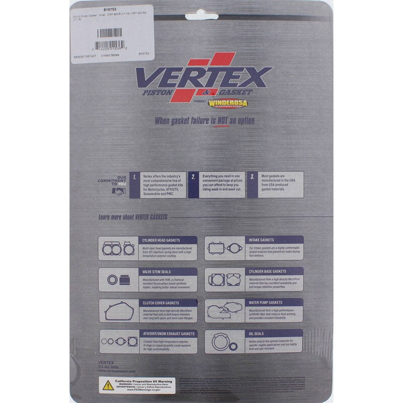Vertex Gaskets 17-18 Honda CRF450R Inner Clutch - Side Cover Gasket Kit
