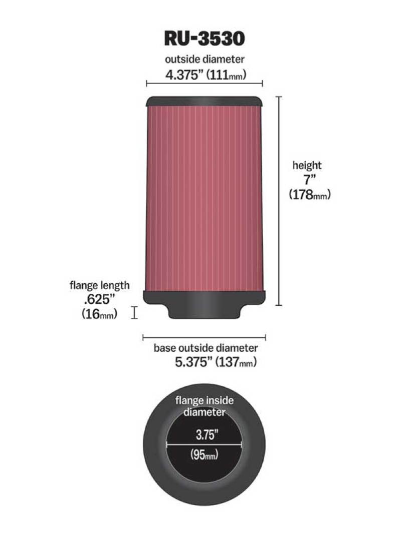 K&N Universal Rubber Filter 3.75in FLG x 5.375in Base x 5.375in Top x 7in Height K&N Engineering