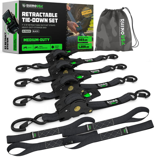 Rhino USA Retractable Ratchet Straps (2Pk 1Inx10Ft) Black