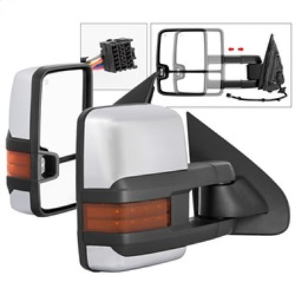 xTune Chevy Silverado 14-16 Heated Amber LED Signal Mirror Chrome MIR-CSIL14S-G3C-PWH-AM-SET SPYDER