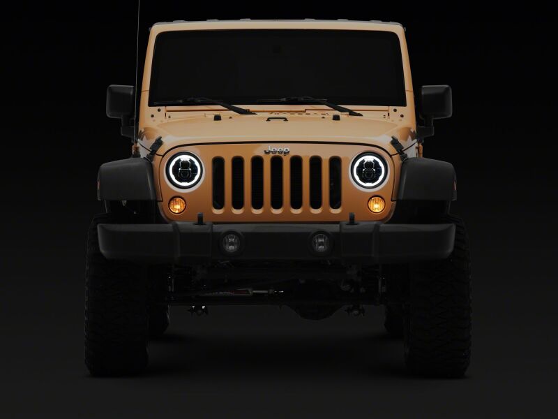 Raxiom 07-18 Jeep Warngler Axial Series 7-Inch LED Headlights w DRL/ Black Housing - Clear Lens