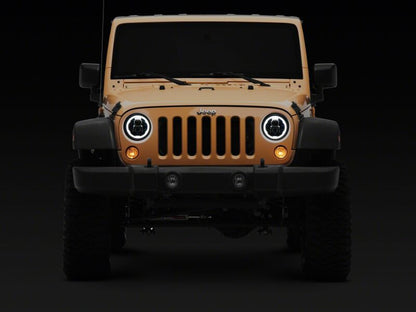 Raxiom 07-18 Jeep Warngler Axial Series 7-Inch LED Headlights w DRL/ Black Housing - Clear Lens