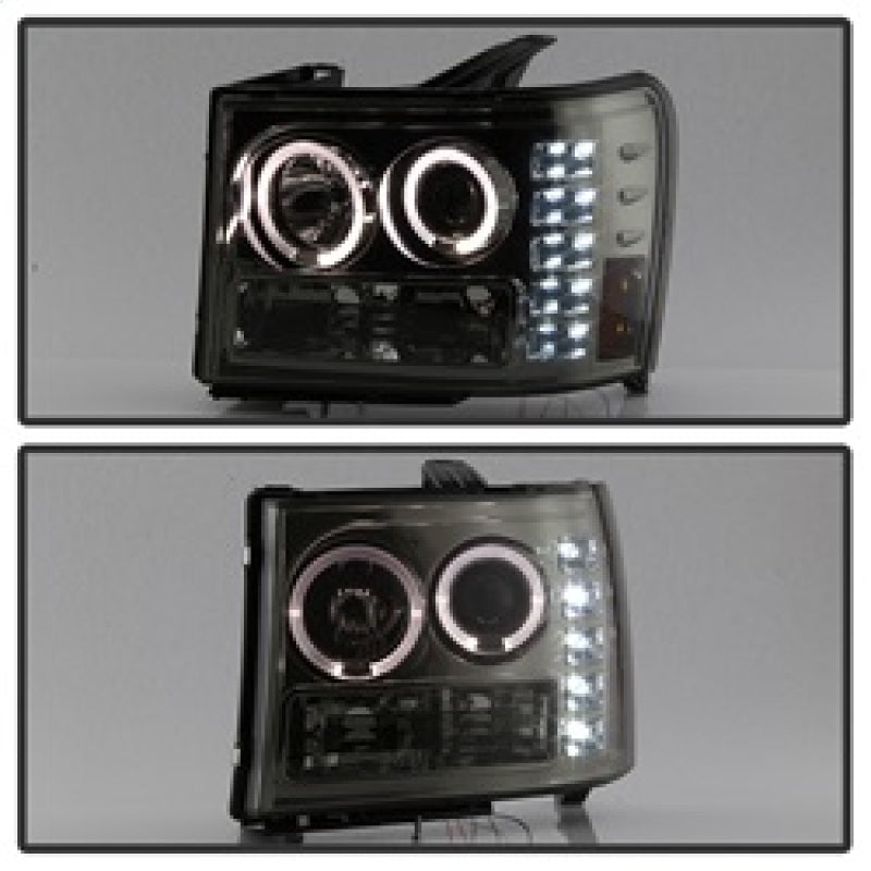 Spyder GMC Sierra 1500/2500/3500 07-13 Projector Headlights LED Halo- LED Smoke PRO-YD-GS07-HL-SM SPYDER