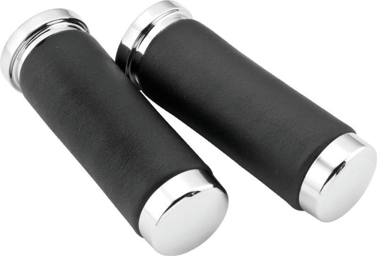 Bikers Choice Chrome & Leather 1 Inch Grips Universal Pr - 482549