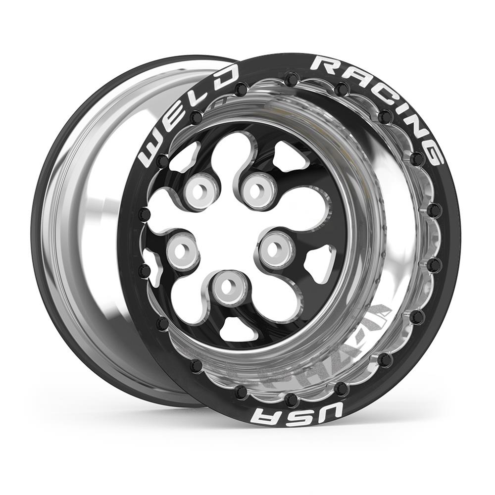 Weld Alpha Pro 15x13 / 5x4.75 BP / 1in BS Black Wheel - Polished Shell Double Beadlock MT