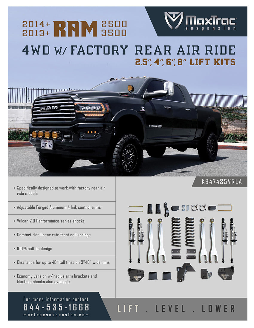 MaxTrac 14-18 Dodge RAM 2500 4WD 4in Lift Kit w/ Forged Alum. 4-link System & Vulcan 2.0 IFP Shocks