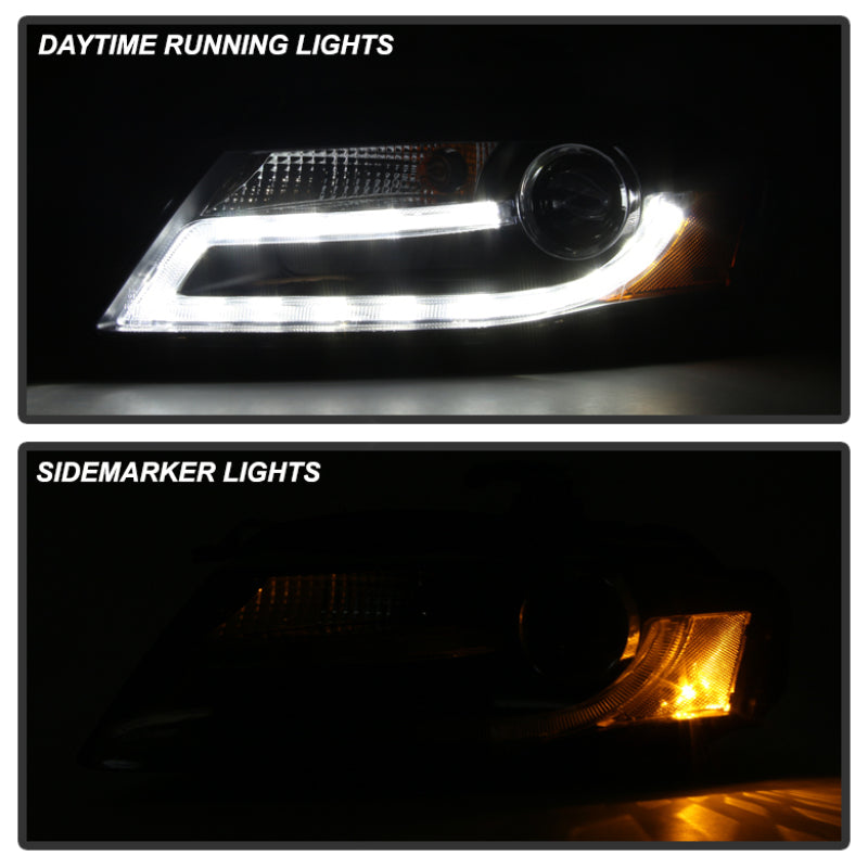 Spyder Audi A4 09-12 Projector Headlights Halogen Model Only - DRL LED Black PRO-YD-AA408-DRL-BK SPYDER