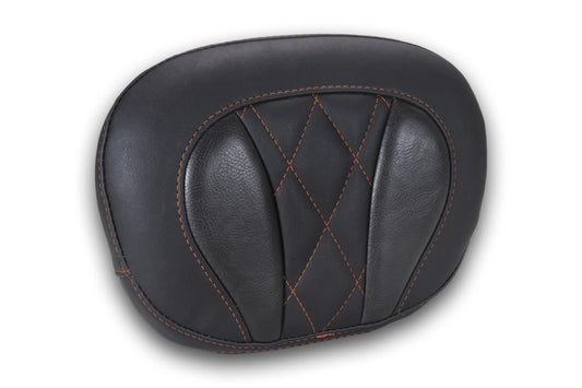 Mustang Deluxe Diamond Touring Sissy Bar Pad Black w/Mandarin Orange Thread