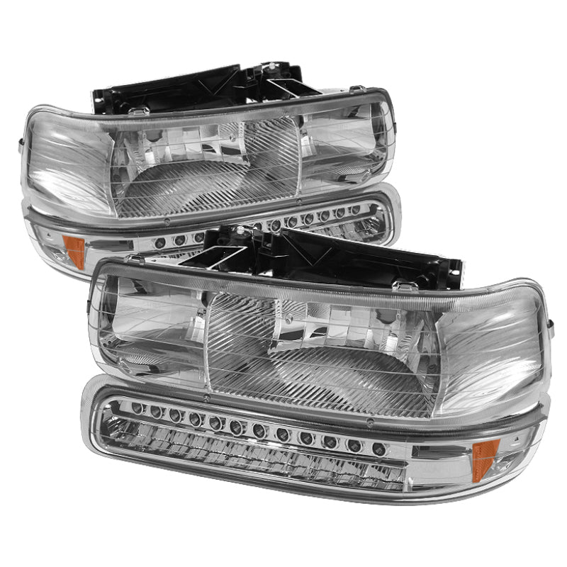 Xtune Chevy TahOE 00-06 Headlights w/ LED Bumper Lights Amber Chrome HD-JH-CSIL99-LED-SET-C SPYDER