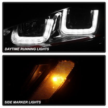 Spyder Volkswagen Golf VII 14-16 Projector Headlights DRL LED Red Stripe Blk PRO-YD-VG15-RED-DRL-BK SPYDER