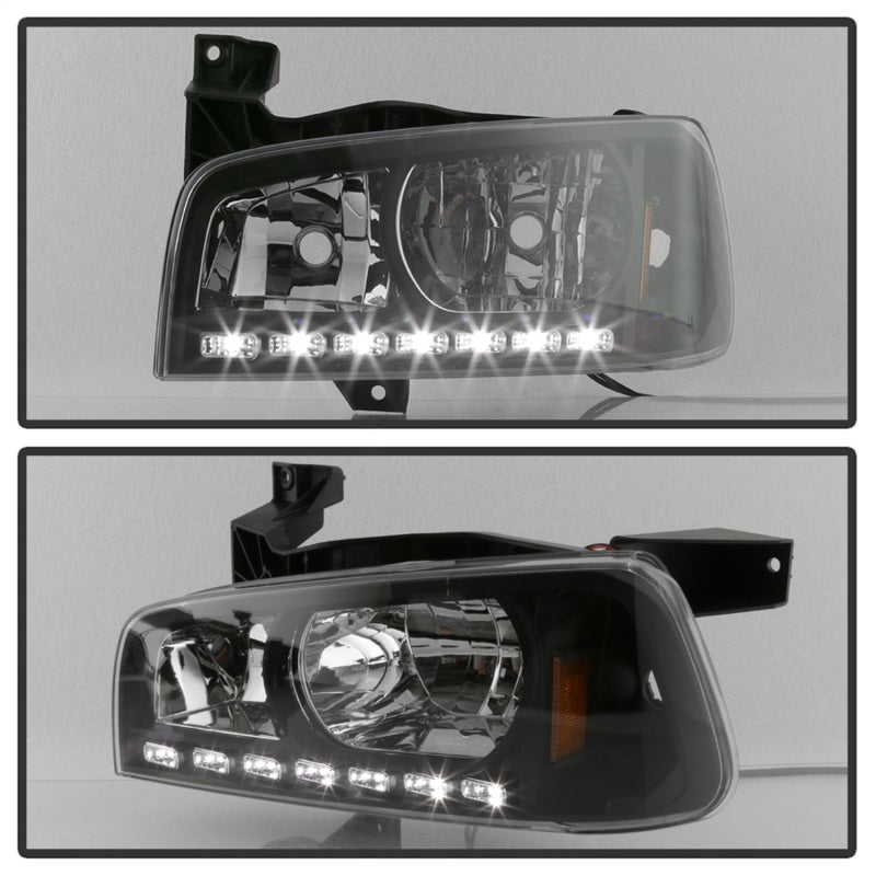 Xtune Dodge Charger 06-10 1Pc LED Crystal Headlights Black HD-ON-DCH05-1PC-LED-BK SPYDER