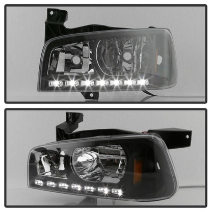 Xtune Dodge Charger 06-10 1Pc LED Crystal Headlights Black HD-ON-DCH05-1PC-LED-BK SPYDER