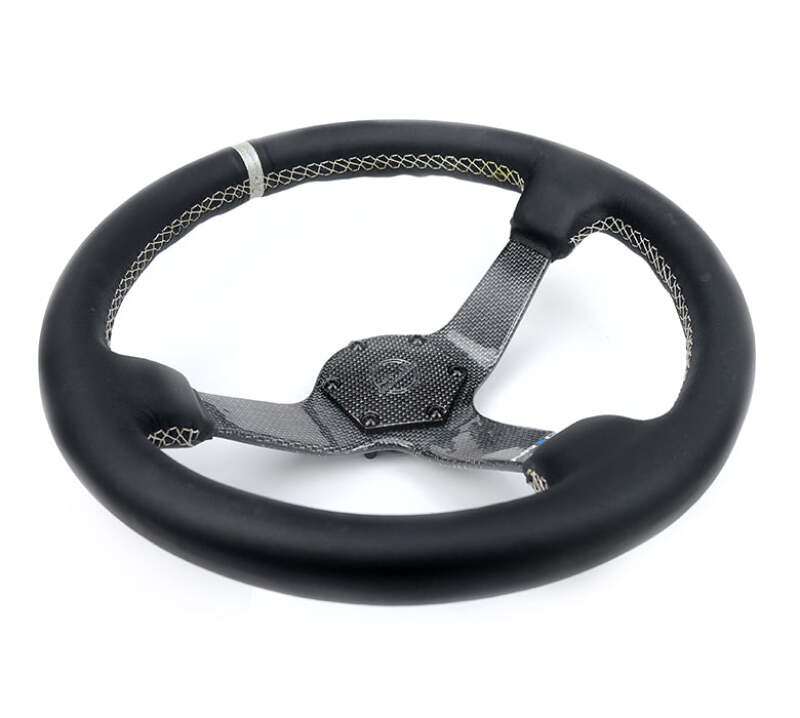NRG Carbon Fiber Steering Wheel (350mm) Silver Carbon Fiber Center - Silver Stitching & Center Mark - RST-036CF-SL