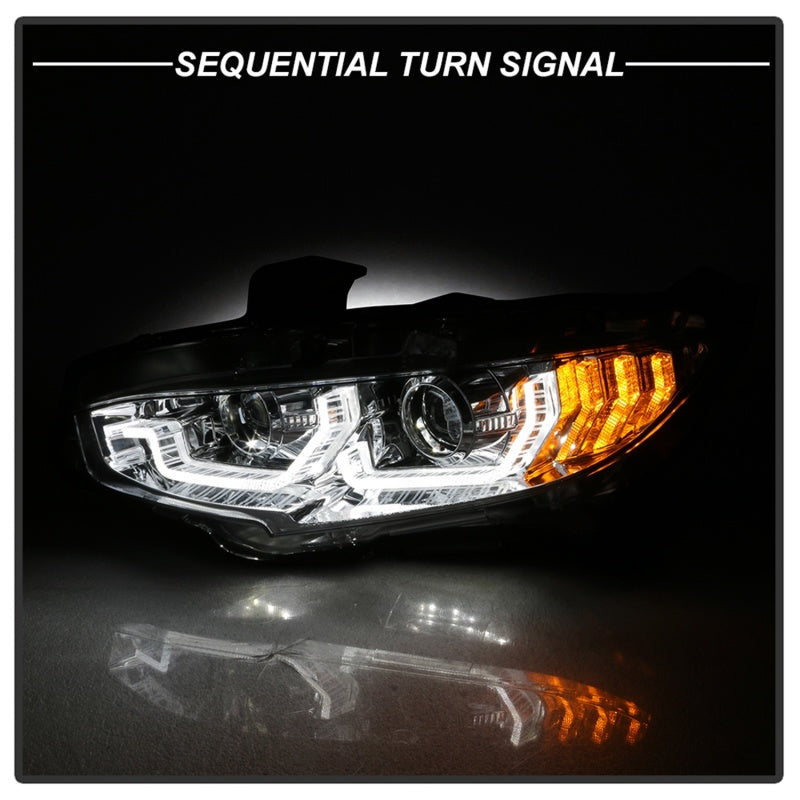 Spyder 16-18 Honda Civic 4Dr w/LED Seq Turn Sig Lights Proj Headlight - Chrome - PRO-YD-HC16-SEQ-C SPYDER