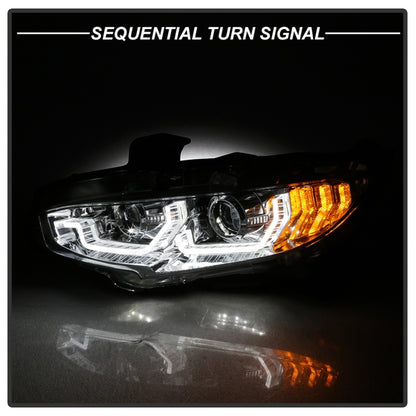 Spyder 16-18 Honda Civic 4Dr w/LED Seq Turn Sig Lights Proj Headlight - Chrome - PRO-YD-HC16-SEQ-C SPYDER