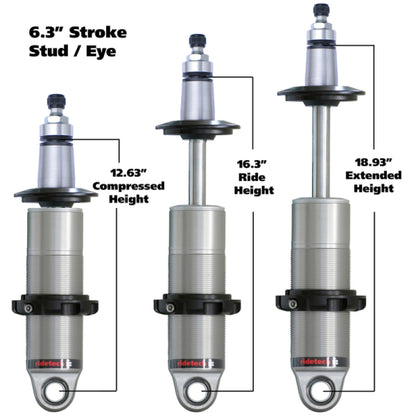 Ridetech Anodized HQ Coilover Shock Single Adjustable 6.3in Stroke / 2in Stud Mount - Single