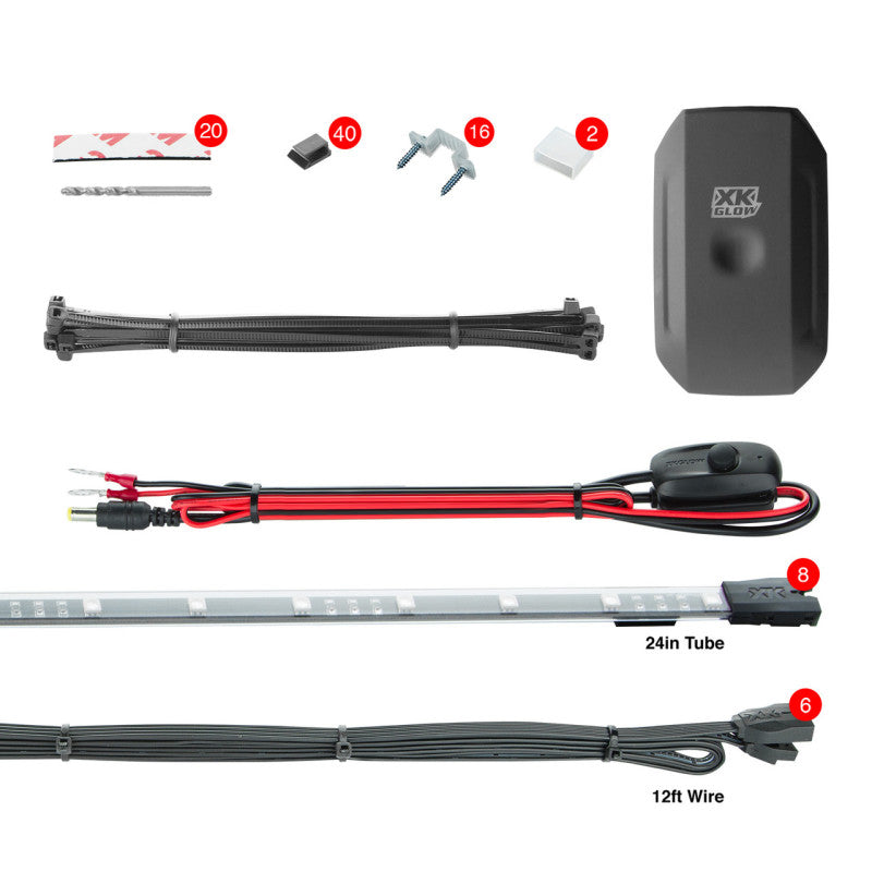 XK Glow New Style 8x24In Tubes XKchrome Car Standard Kit w/ Dual-Mode Dash Mount Controller