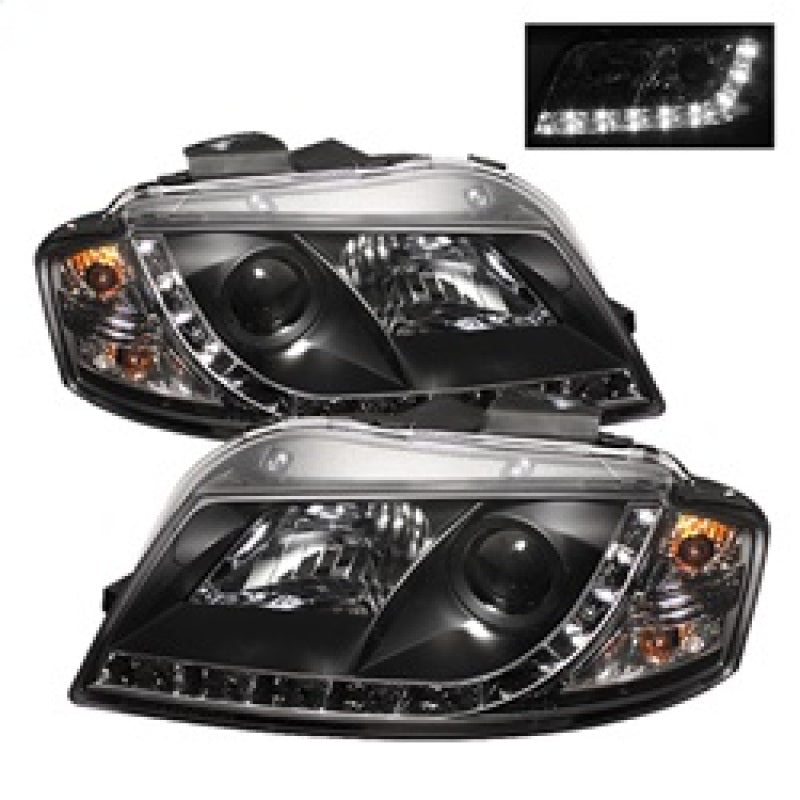 Spyder Audi A3 06-08 Projector Headlights Halogen Model Only - DRL Black PRO-YD-AA306-DRL-BK SPYDER